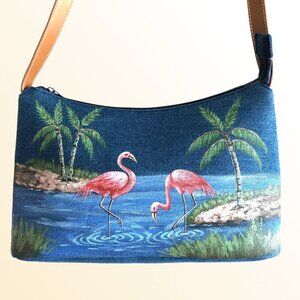 Cappelli Straworld denim flamingo palm tree shoulder bag tropical beach purse
